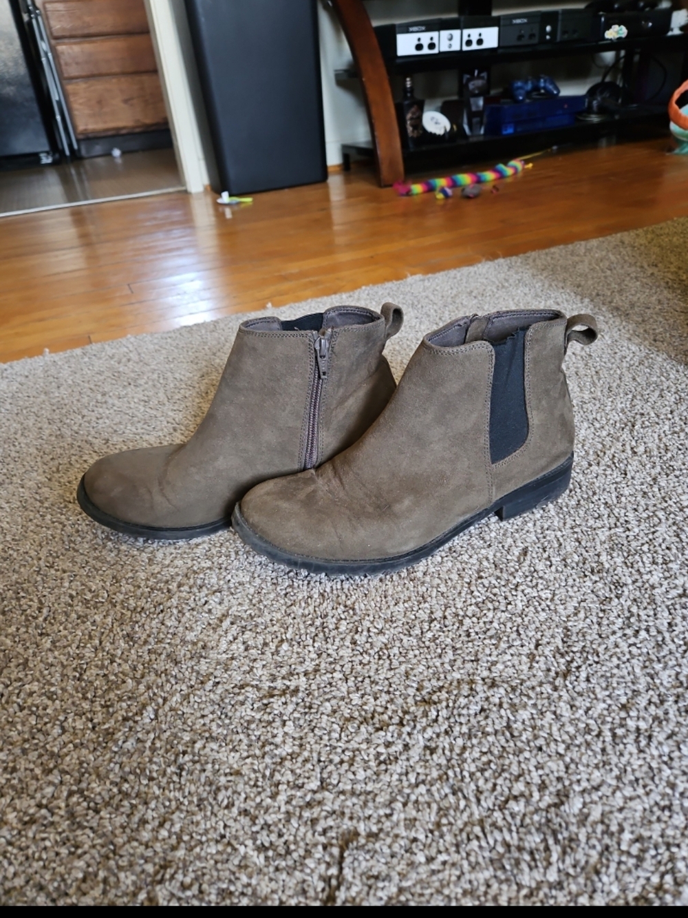 Olive Green Suede Chelsea Ankle Boots